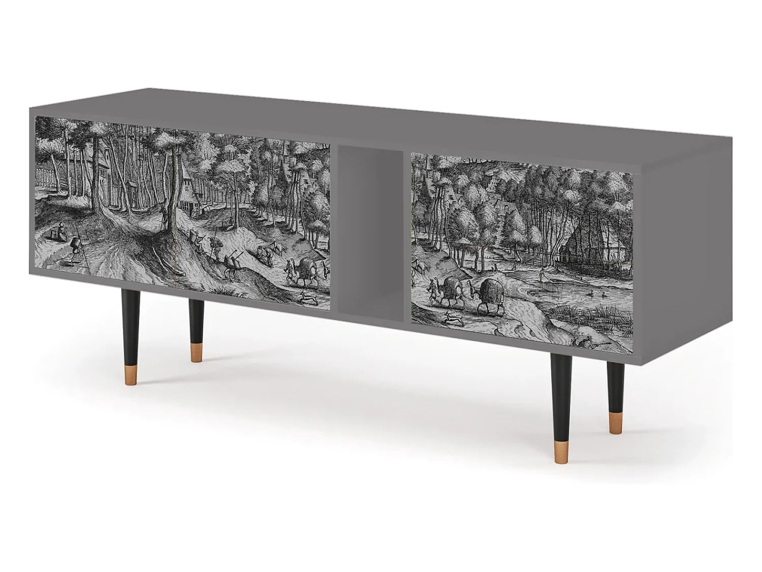 Móvel De Tv| Mueble de TV - 170х69х48 cm - T1 - Rusticorum, Cinza Cinzento