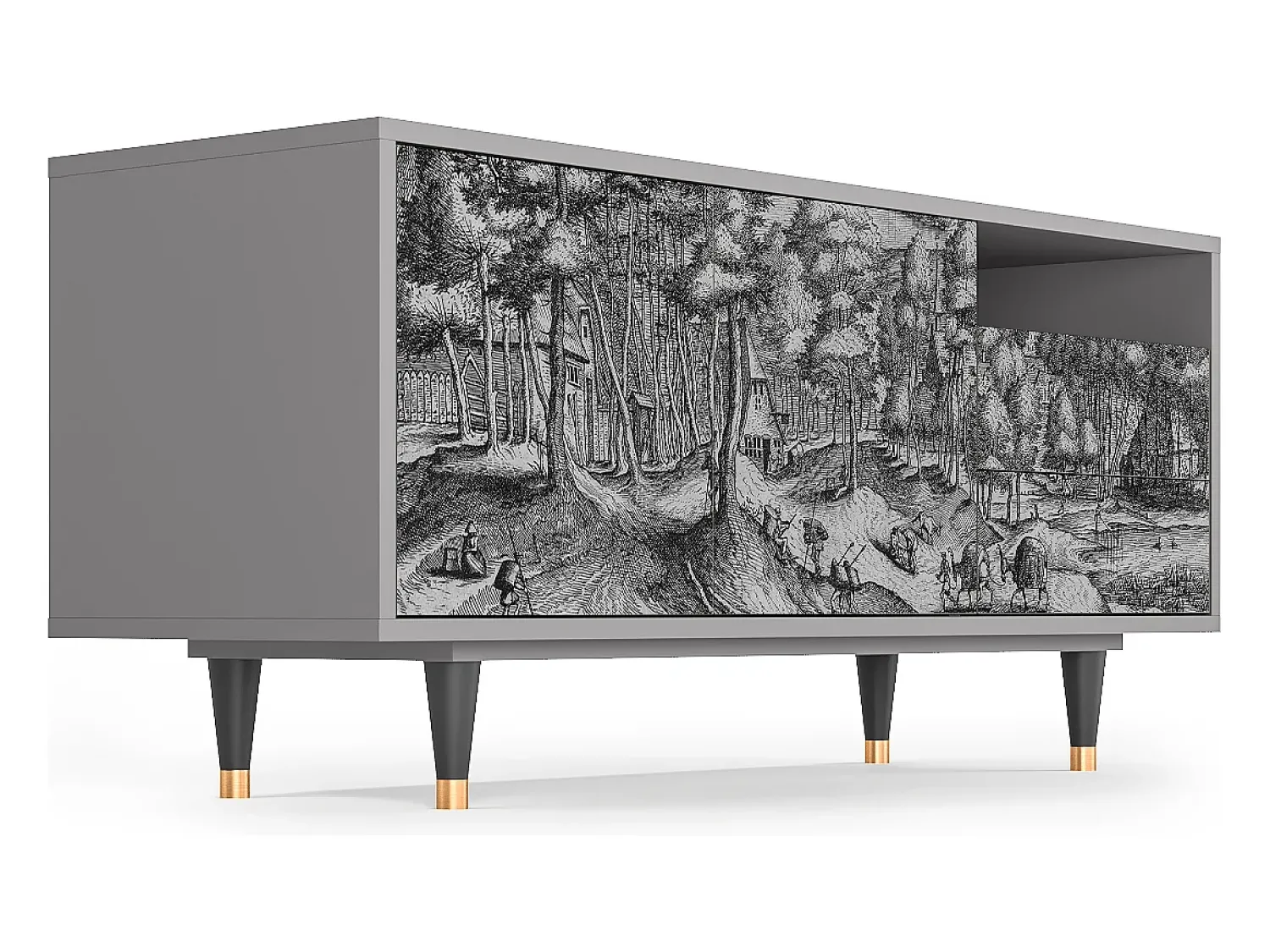 Móvel De Tv* Mueble de TV - 125х56х41 cm - T7 - Rusticorum, Cinza Cinzento