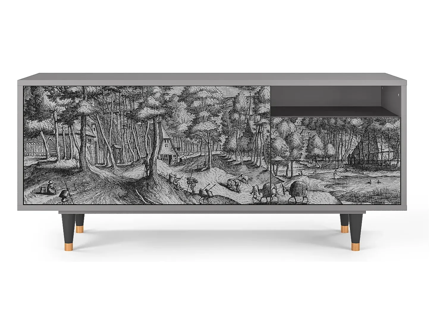 Móvel De Tv* Mueble de TV - 125х56х41 cm - T7 - Rusticorum, Cinza Cinzento