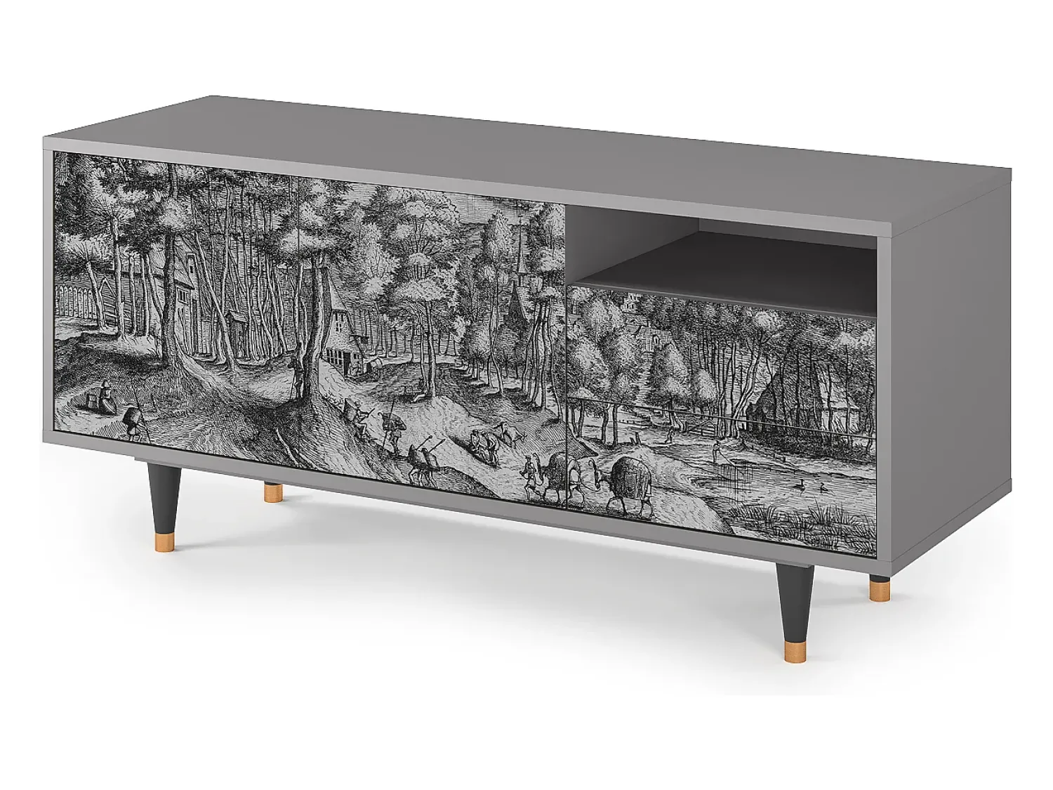Móvel De Tv* Mueble de TV - 125х56х41 cm - T7 - Rusticorum, Cinza Cinzento
