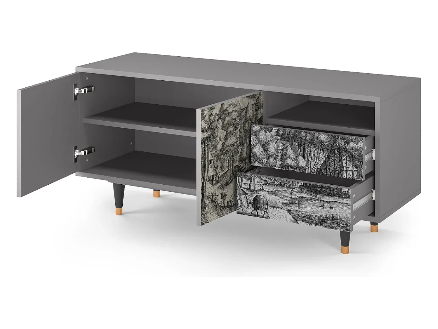 Móvel De Tv* Mueble de TV - 125х56х41 cm - T7 - Rusticorum, Cinza Cinzento