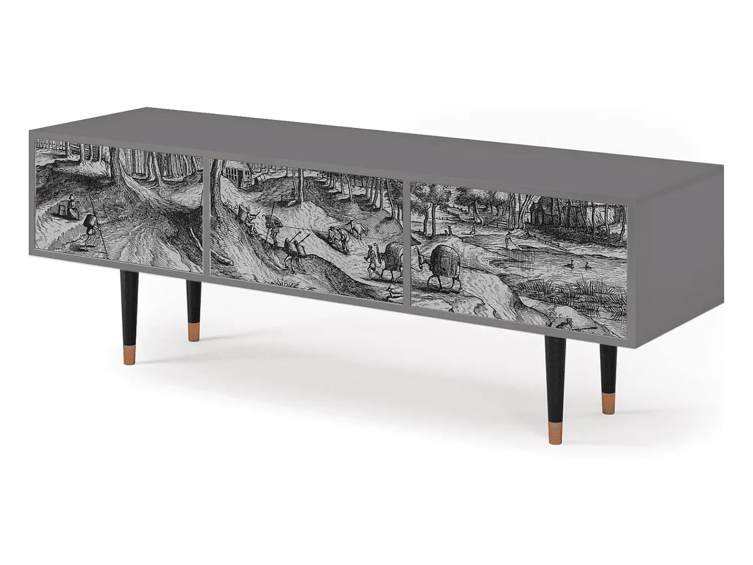 Móvel De Tv* Mueble de TV - 170х59х48 cm - T4 - Rusticorum, Cinza Cinzento