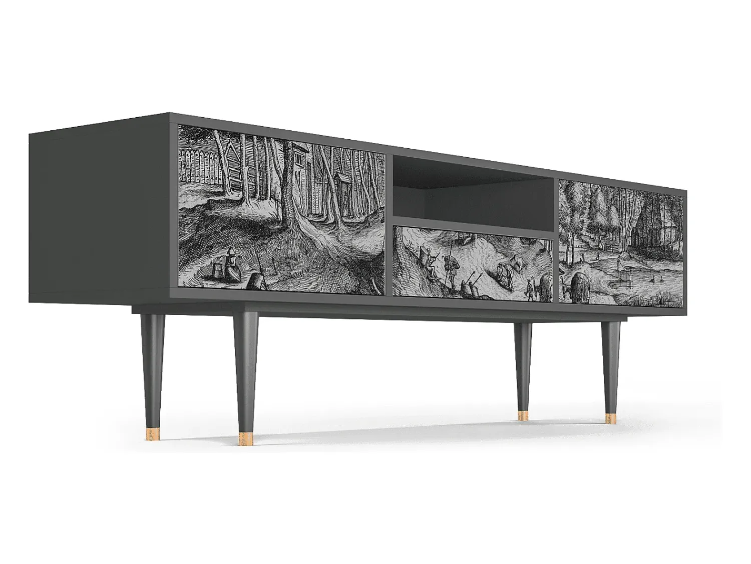 Outlet Mueble de TV - 170х59х41 cm - T6 - Rusticorum, Antracite Cinza antracite