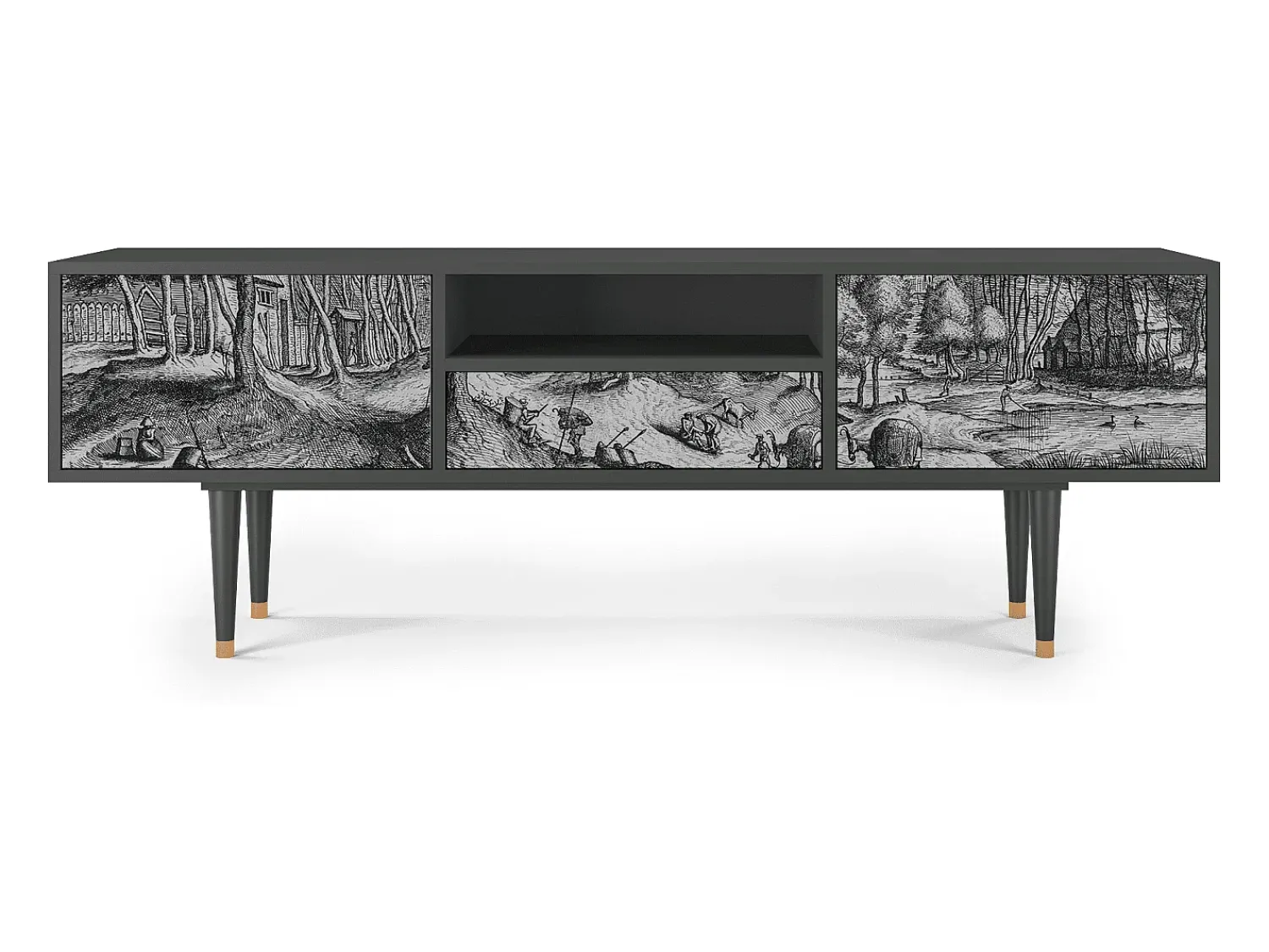 Outlet Mueble de TV - 170х59х41 cm - T6 - Rusticorum, Antracite Cinza antracite