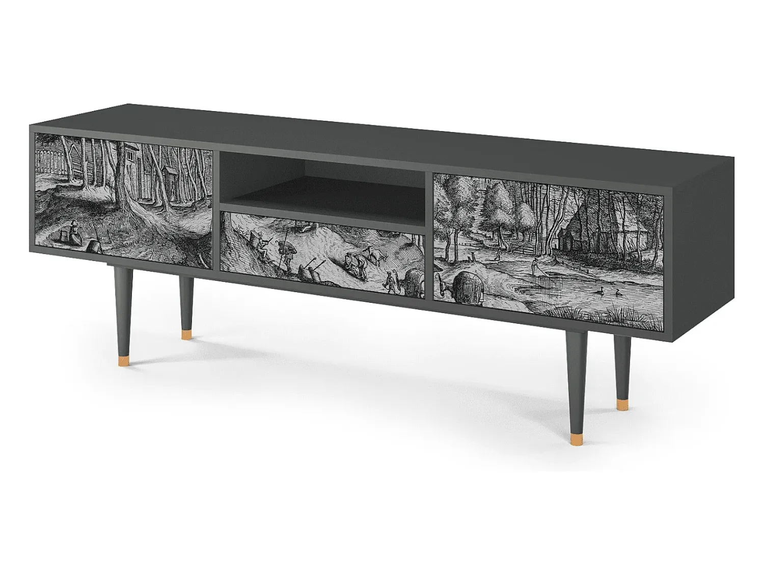 Outlet Mueble de TV - 170х59х41 cm - T6 - Rusticorum, Antracite Cinza antracite