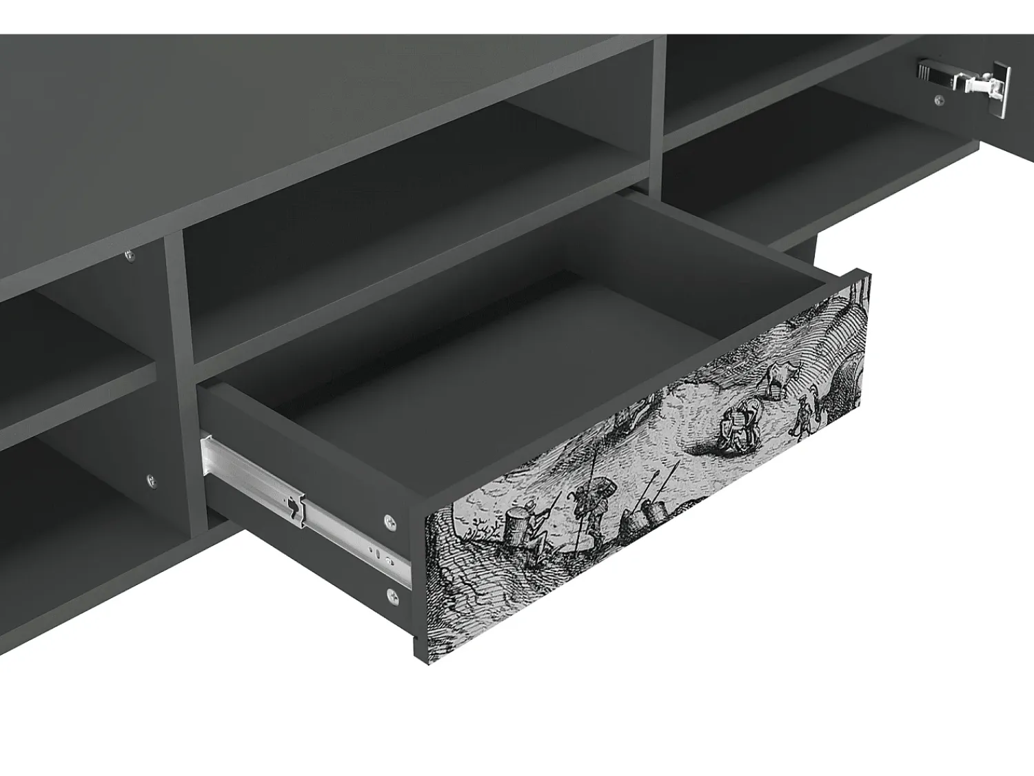 Outlet Mueble de TV - 170х59х41 cm - T6 - Rusticorum, Antracite Cinza antracite