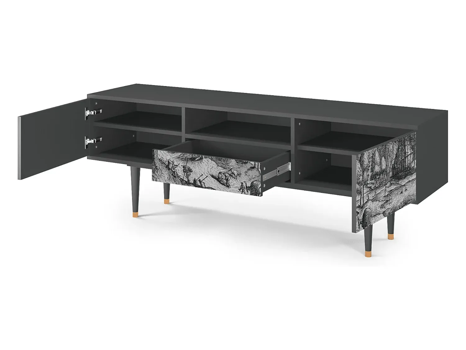 Outlet Mueble de TV - 170х59х41 cm - T6 - Rusticorum, Antracite Cinza antracite