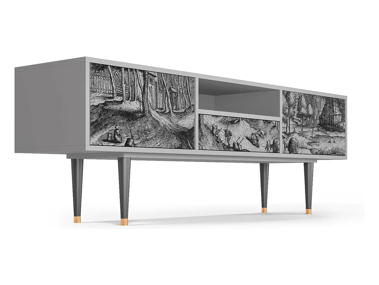 Móvel De Tv* Mueble de TV - 170х59х41 cm - T6 - Rusticorum, Cinza Cinzento