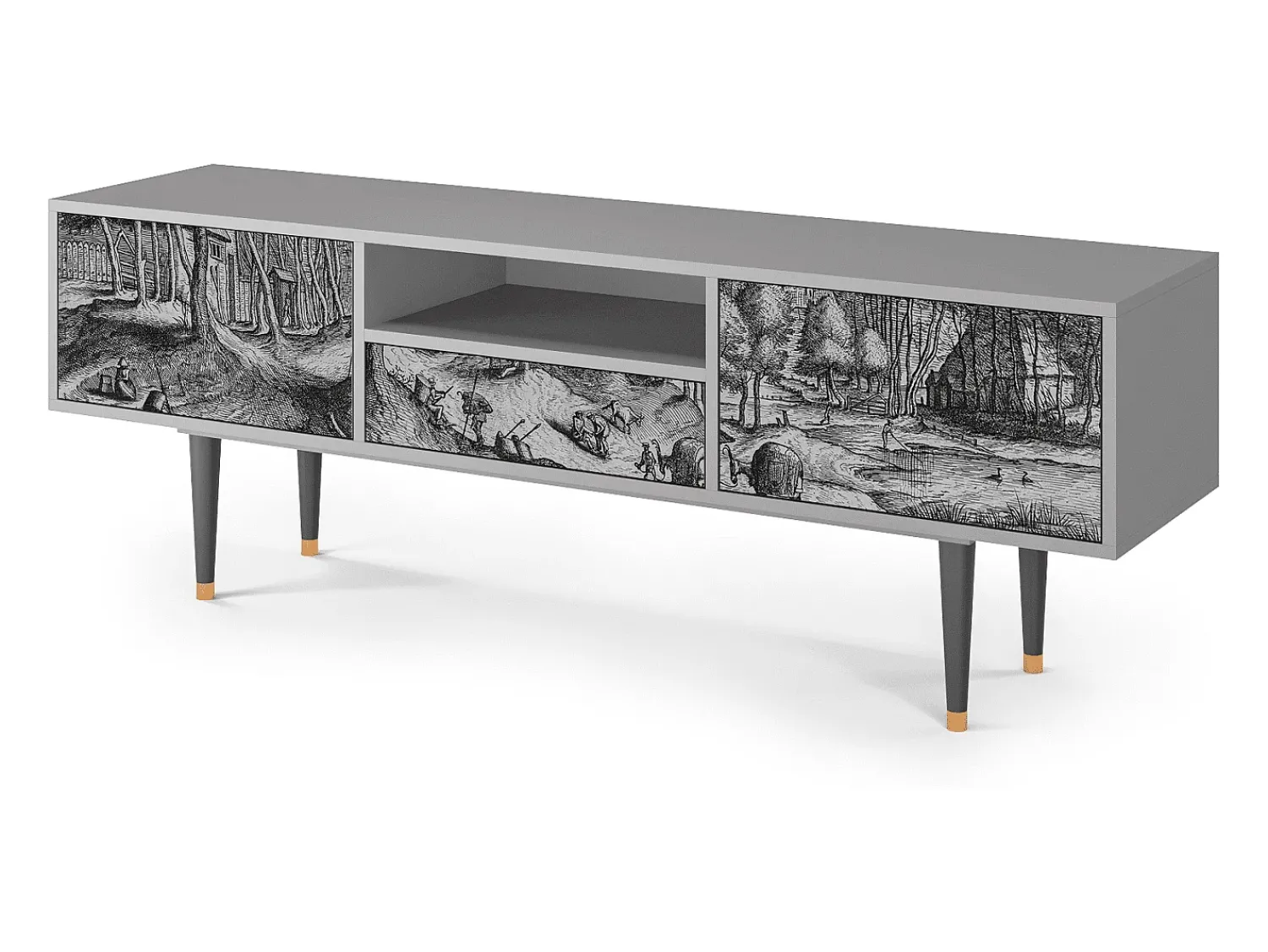 Móvel De Tv* Mueble de TV - 170х59х41 cm - T6 - Rusticorum, Cinza Cinzento