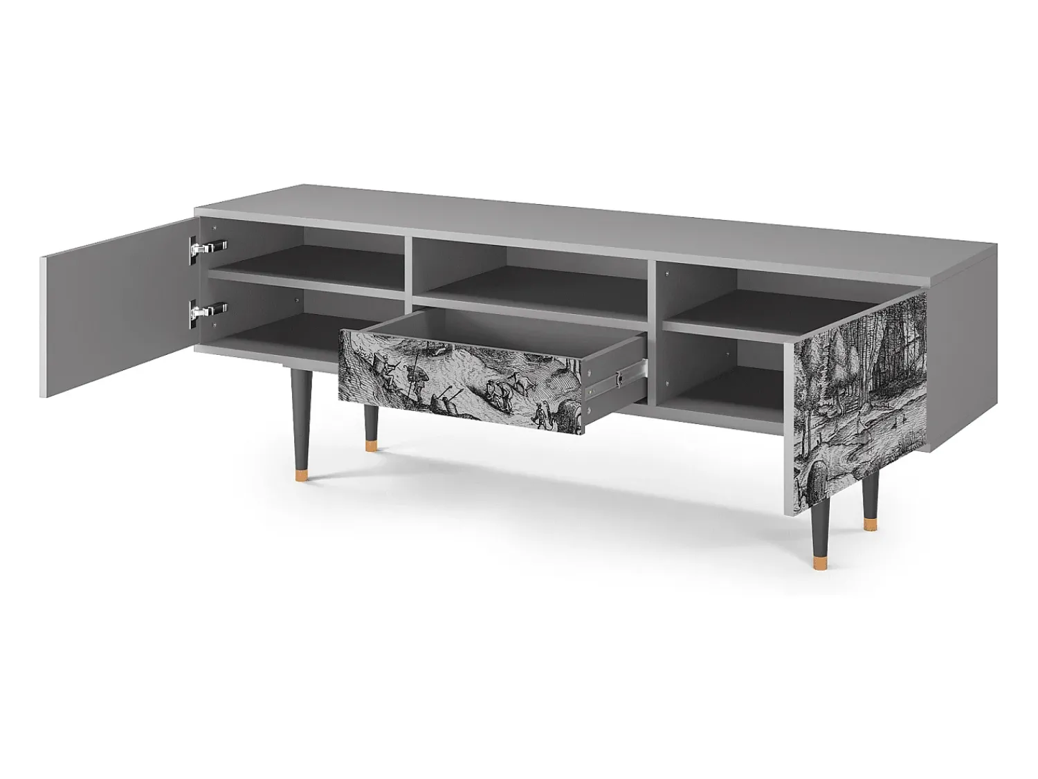 Móvel De Tv* Mueble de TV - 170х59х41 cm - T6 - Rusticorum, Cinza Cinzento