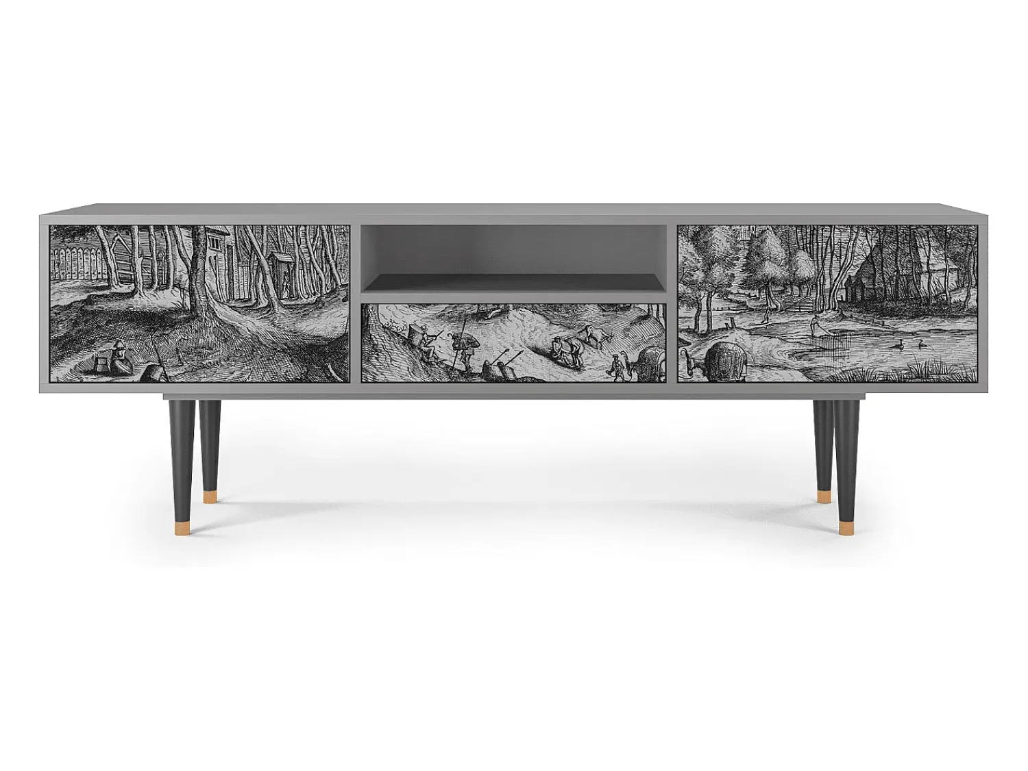 Móvel De Tv* Mueble de TV - 170х59х41 cm - T6 - Rusticorum, Cinza Cinzento