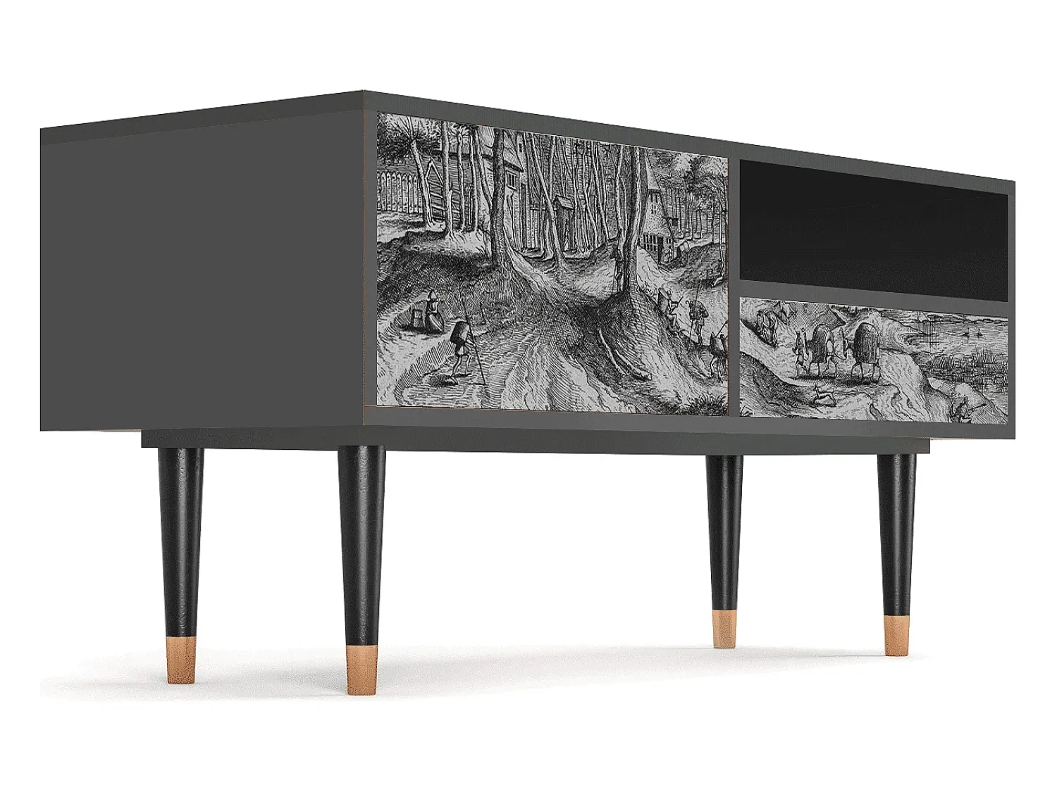 Móvel De Tv| Mueble de TV - 115х59х48 cm - T3 - Rusticorum, Antracite Cinza antracite
