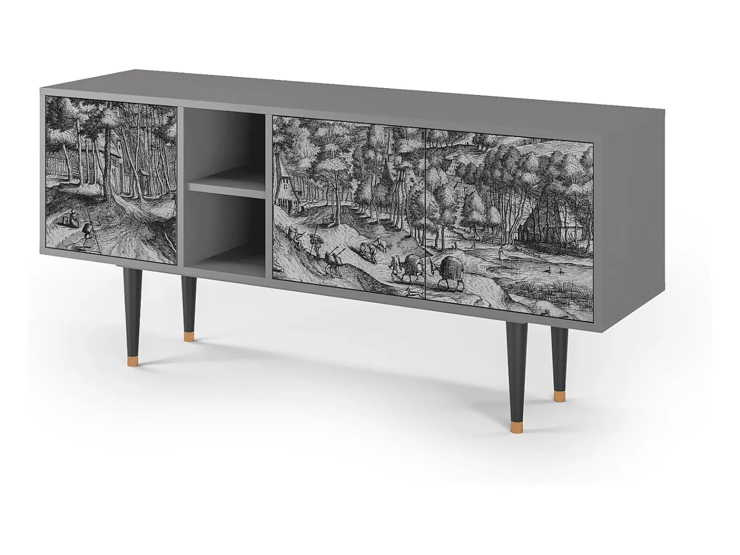 Móvel De Tv* Mueble de TV - 150х69х41 cm - T5 - Rusticorum, Cinza Cinzento