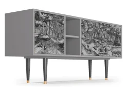 Móvel De Tv* Mueble de TV - 150х69х41 cm - T5 - Rusticorum, Cinza Cinzento
