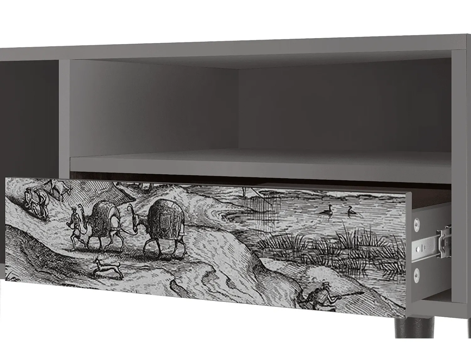 New Mueble de TV - 115х59х48 cm - T3 - Rusticorum, Cinza Cinzento