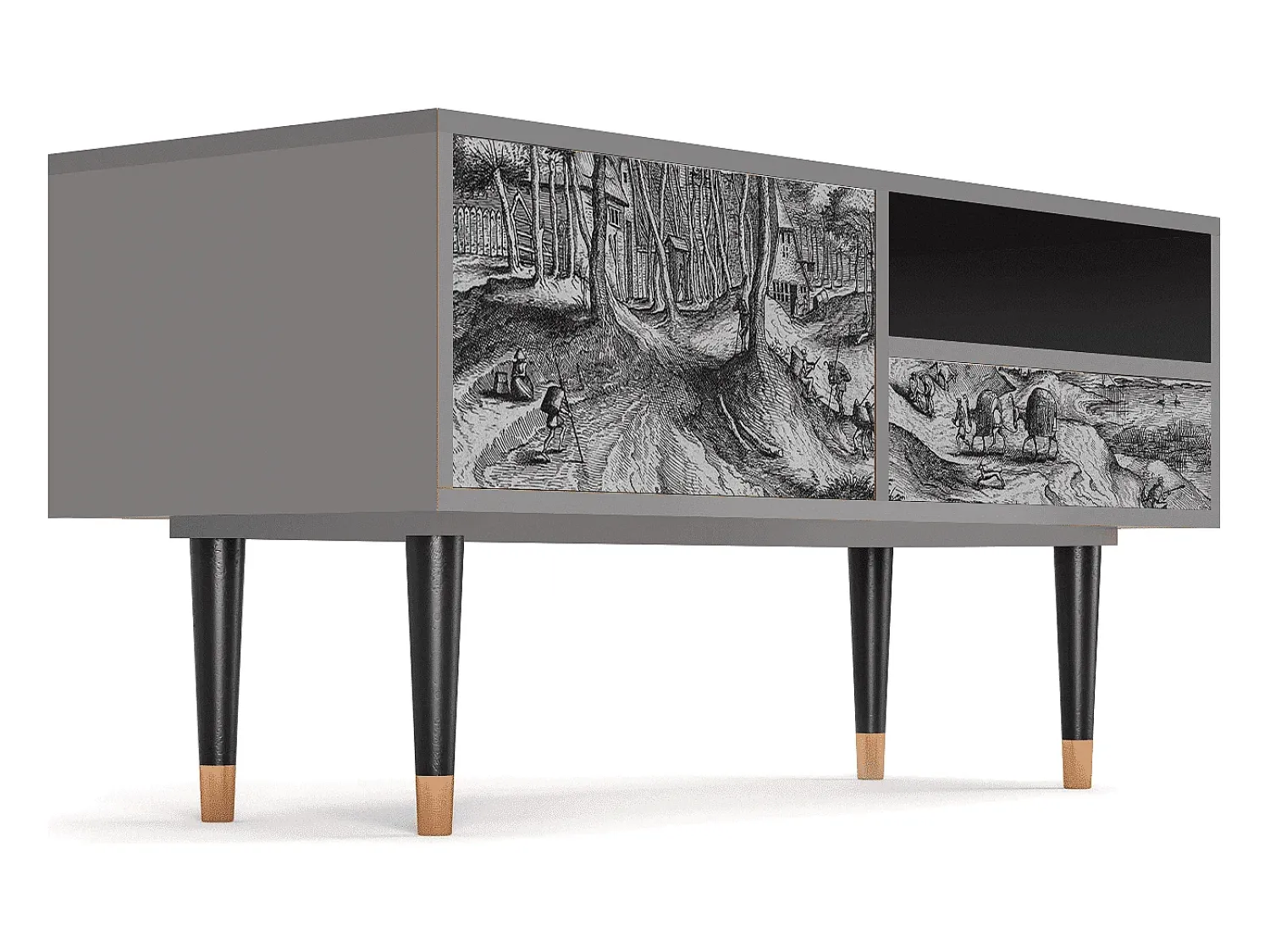New Mueble de TV - 115х59х48 cm - T3 - Rusticorum, Cinza Cinzento