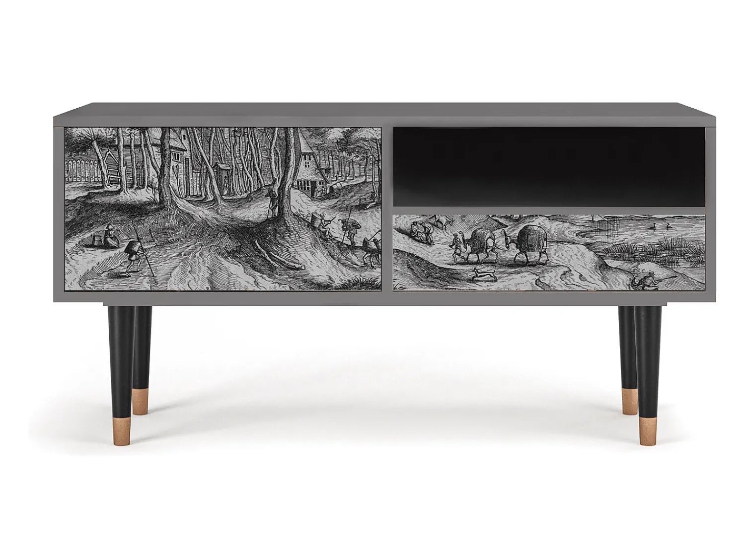 New Mueble de TV - 115х59х48 cm - T3 - Rusticorum, Cinza Cinzento
