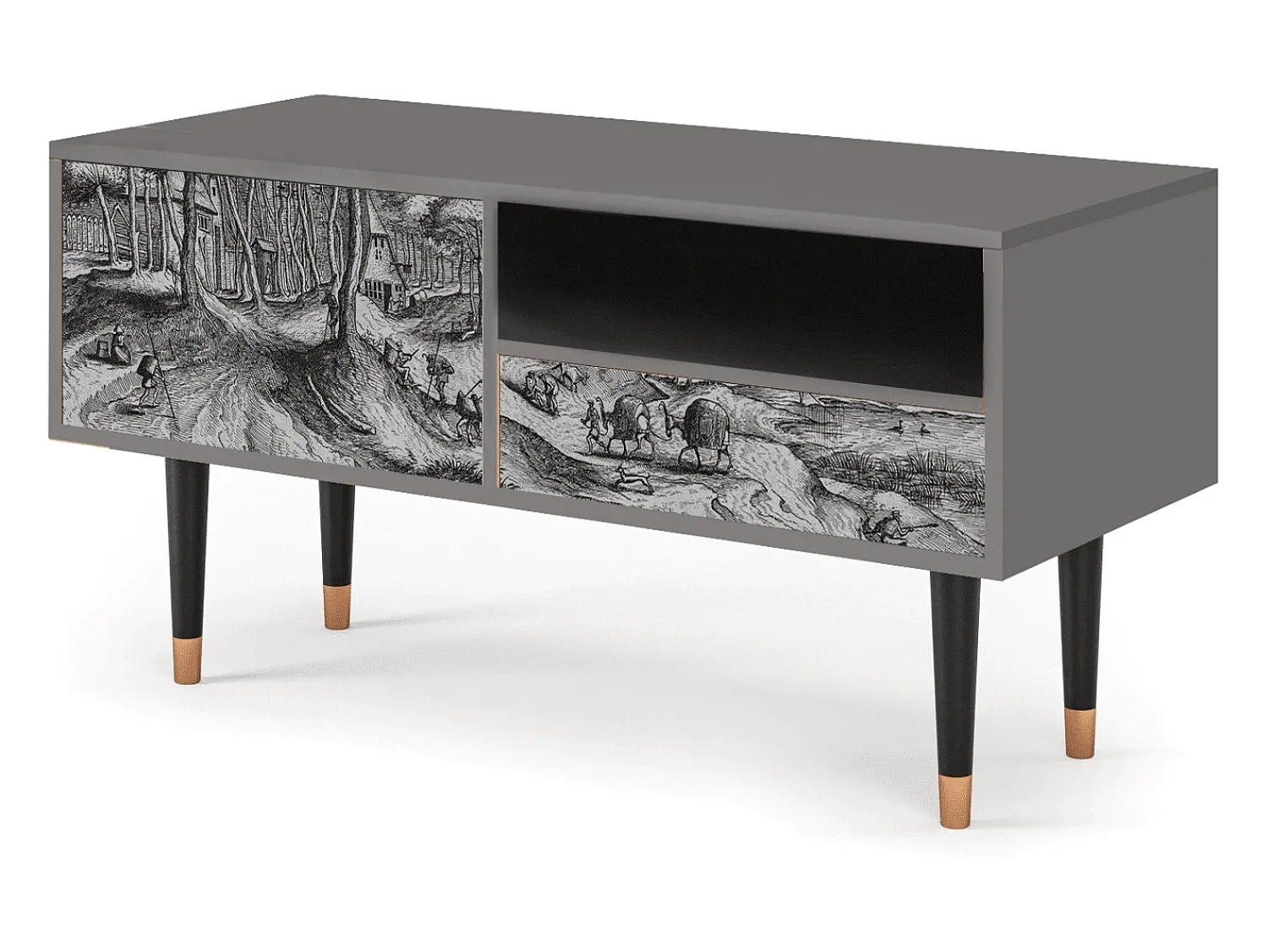 New Mueble de TV - 115х59х48 cm - T3 - Rusticorum, Cinza Cinzento