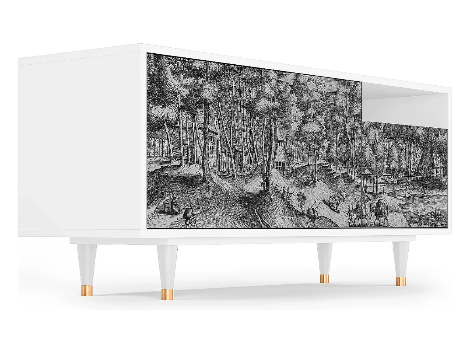 Mueble de TV - 125х56х41 cm - T7 - Rusticorum, Branco^ Móvel De Tv