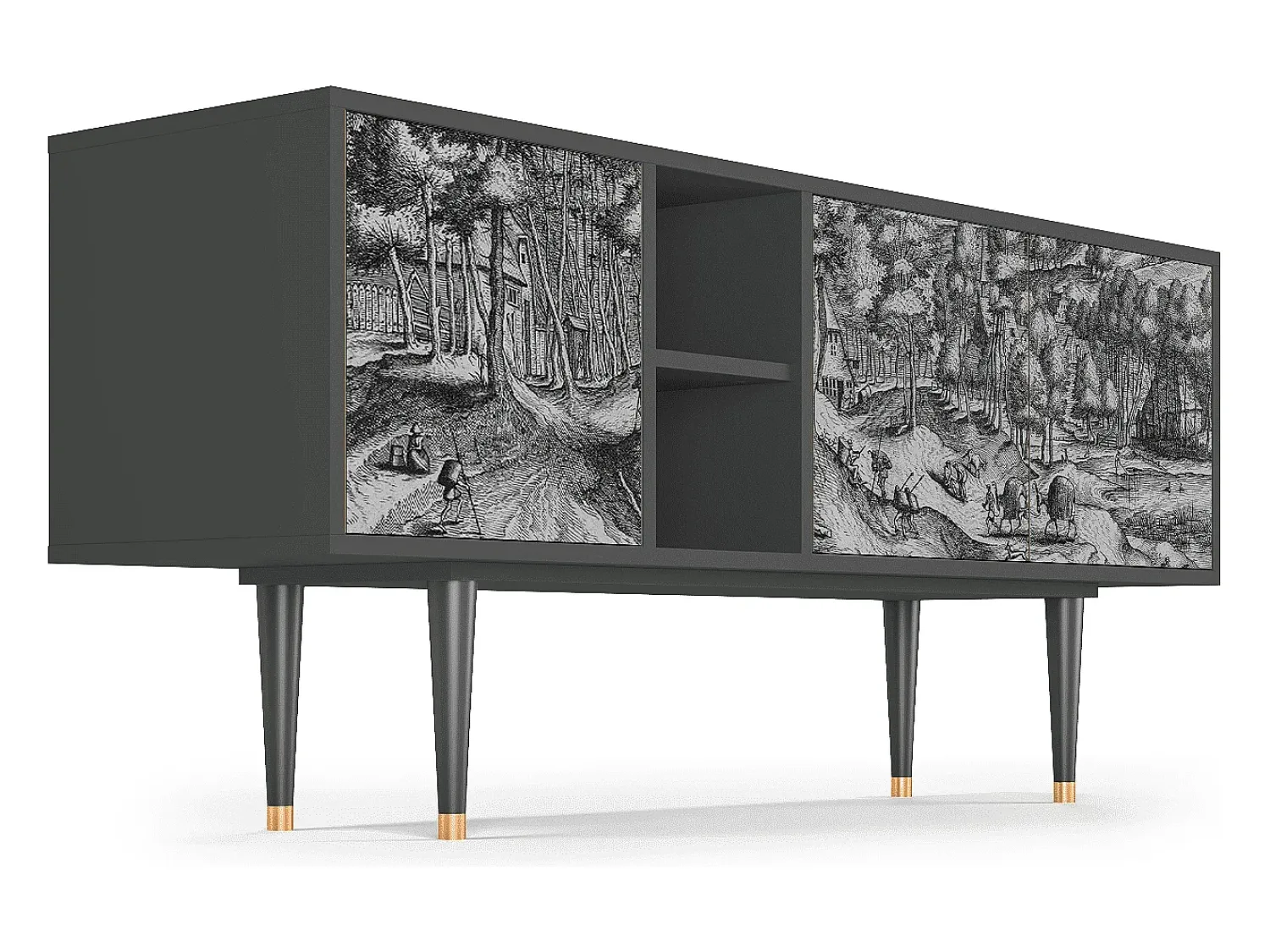 Móvel De Tv| Mueble de TV - 150х69х41 cm - T5 - Rusticorum, Antracite Cinza antracite