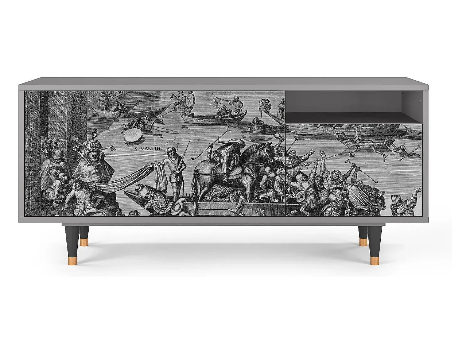 Móvel De Tv* Mueble de TV - 125х56х41 cm - T7 - Saint Martin, Cinza Cinzento