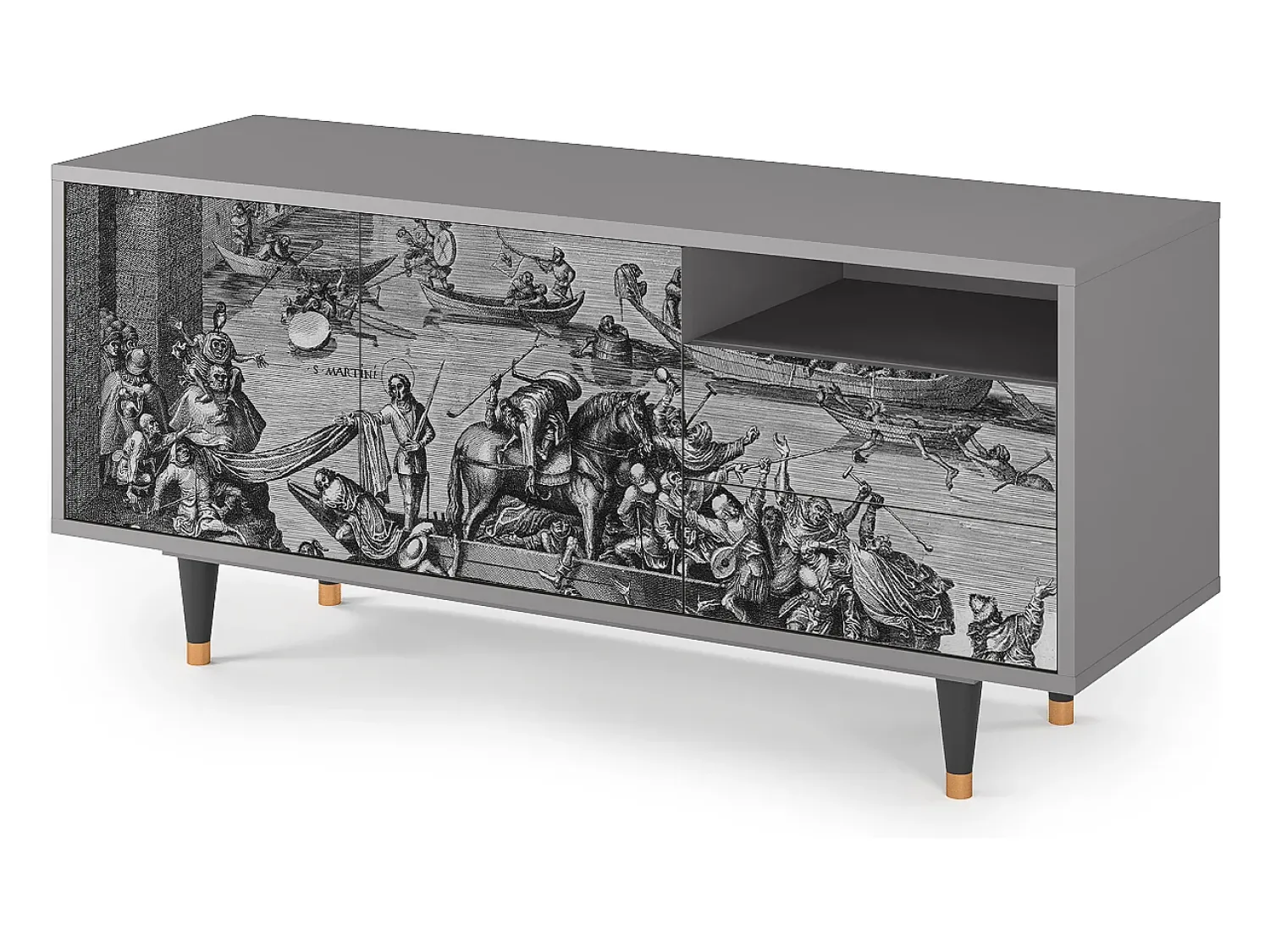 Móvel De Tv* Mueble de TV - 125х56х41 cm - T7 - Saint Martin, Cinza Cinzento