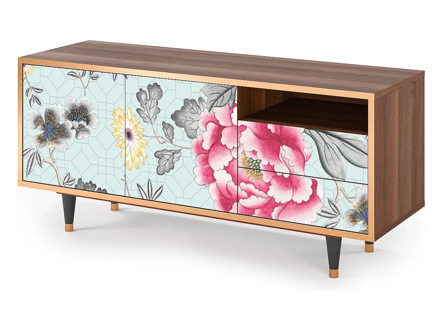 Móvel De Tv| Mueble de TV - 125х56х41 cm - T7 - Sky Garden, Nogueira Castanho