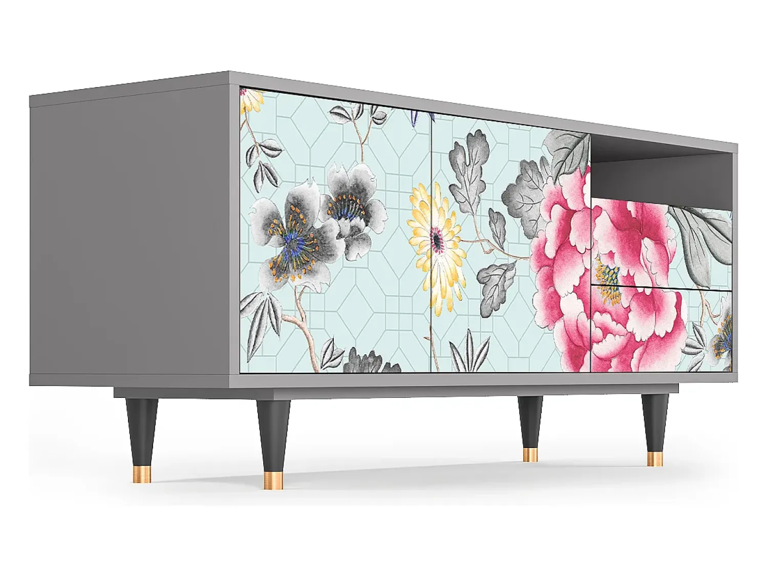 Online Mueble de TV - 125х56х41 cm - T7 - Sky Garden, Cinza Cinzento