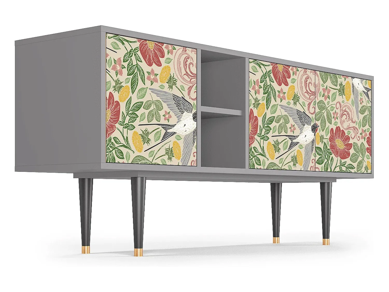 Móvel De Tv* Mueble de TV - 150х69х41 cm - T5 - Spring Swallow, Cinza Cinzento
