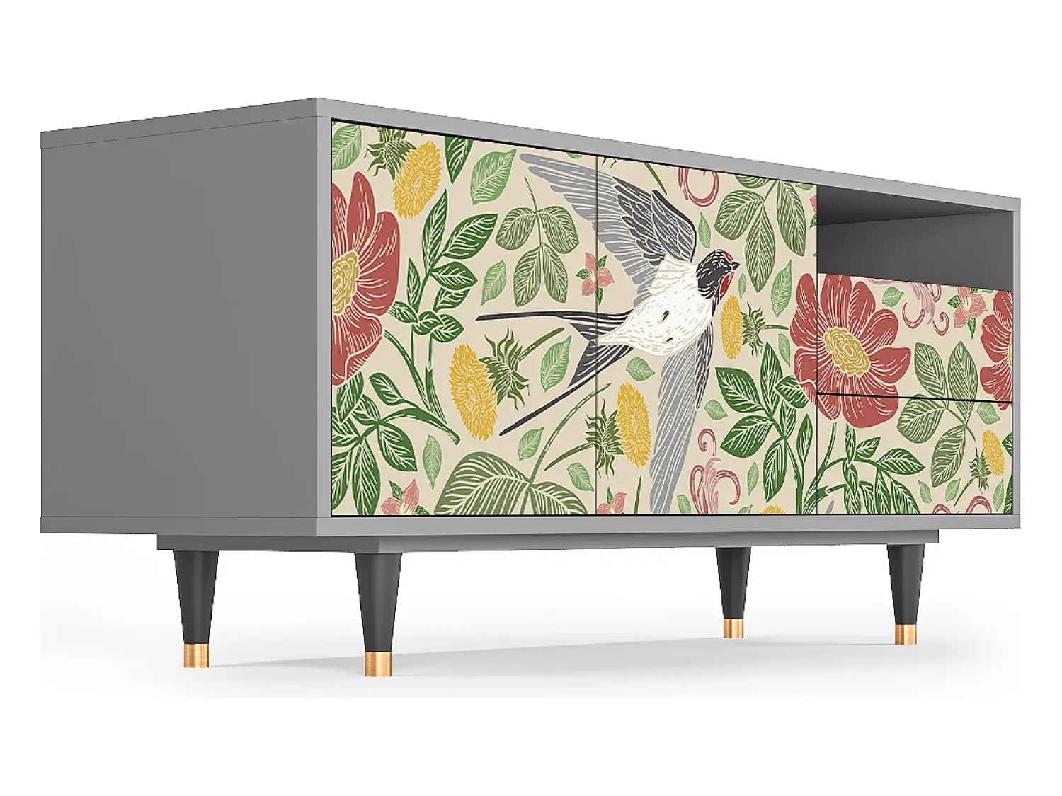 Outlet Mueble de TV - 125х56х41 cm - T7 - Spring Swallow, Cinza Cinzento