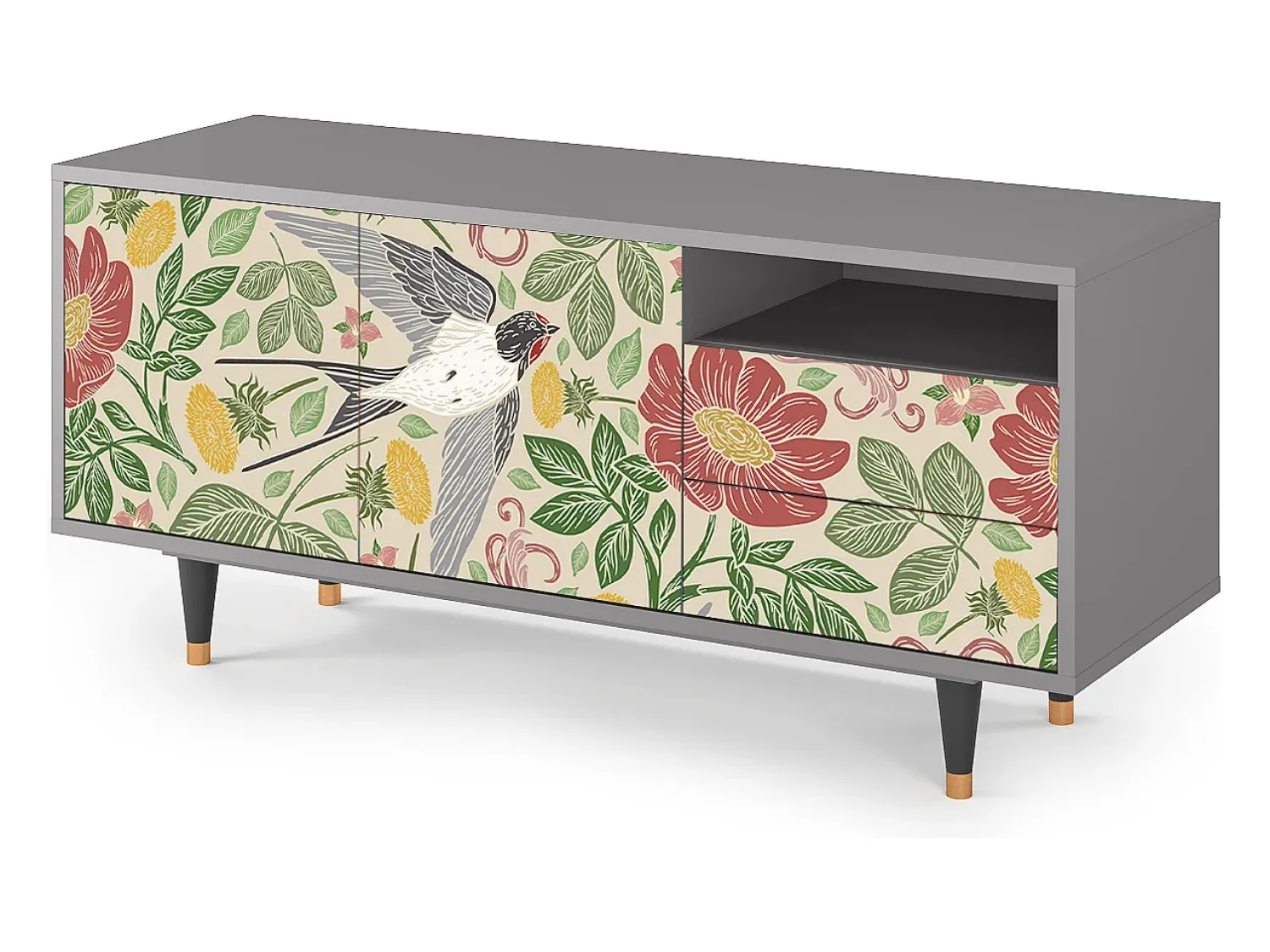 Outlet Mueble de TV - 125х56х41 cm - T7 - Spring Swallow, Cinza Cinzento