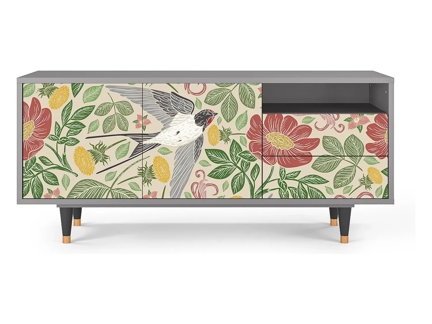 Outlet Mueble de TV - 125х56х41 cm - T7 - Spring Swallow, Cinza Cinzento