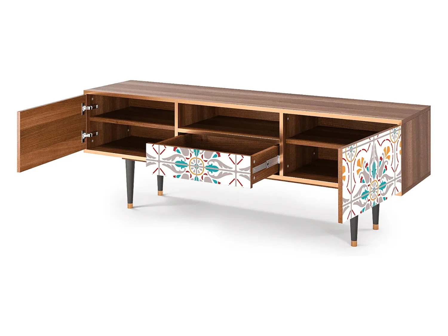 Móvel De Tv* Mueble de TV - 170х59х41 cm - T6 - Spring Ceramics, Nogueira Castanho