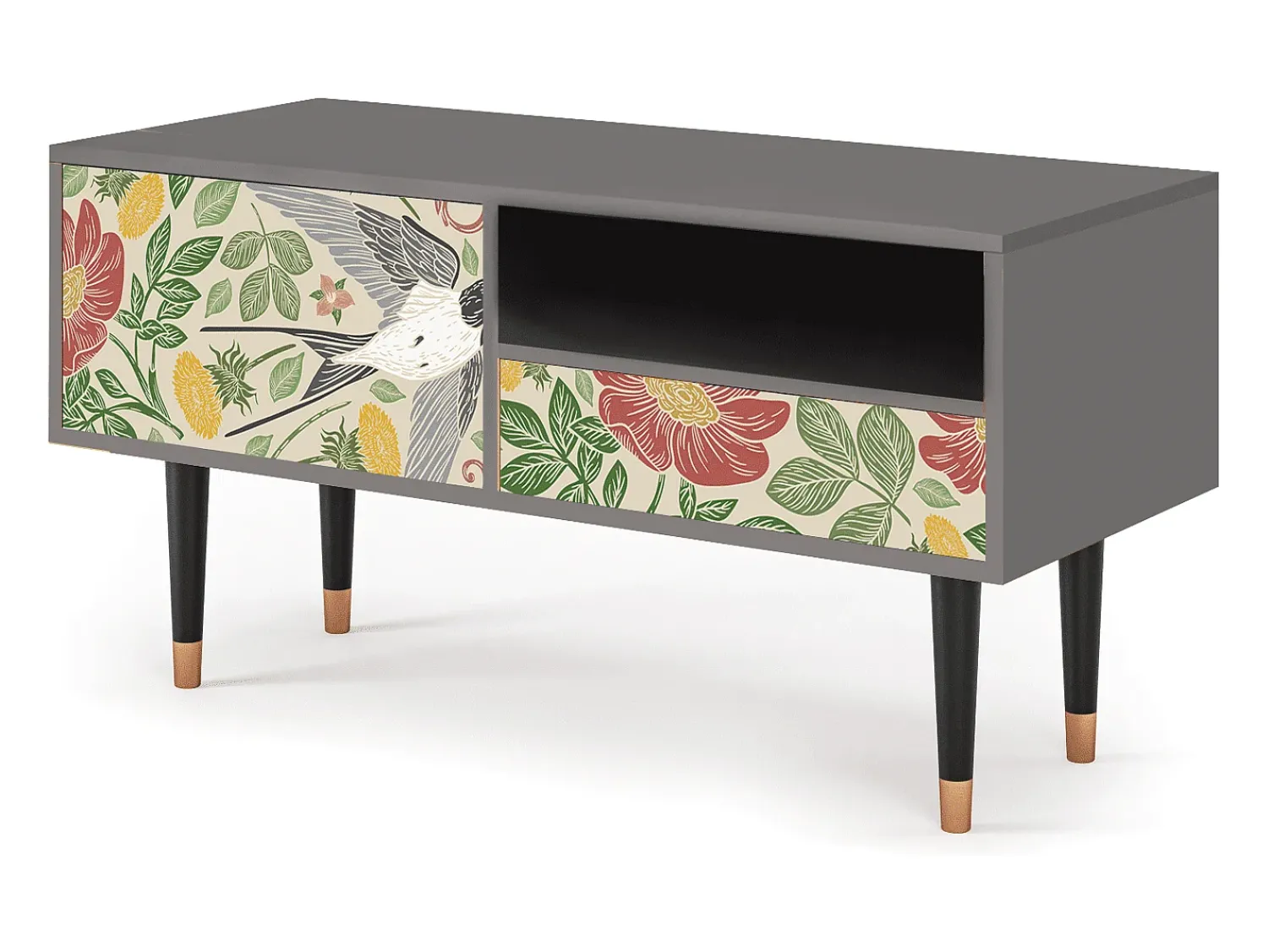 Móvel De Tv* Mueble de TV - 115х59х48 cm - T3 - Spring Swallow, Cinza Cinzento