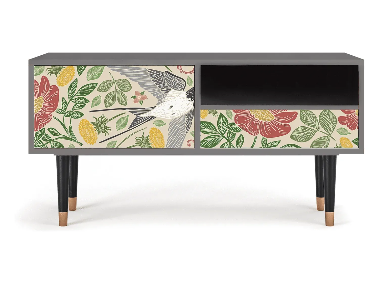 Móvel De Tv* Mueble de TV - 115х59х48 cm - T3 - Spring Swallow, Cinza Cinzento