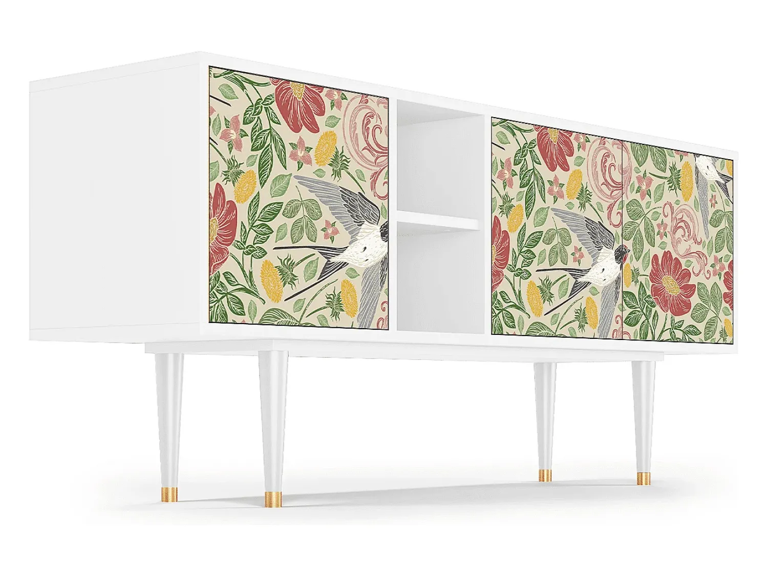 Mueble de TV - 150х69х41 cm - T5 - Spring Swallow, Branco^ Móvel De Tv
