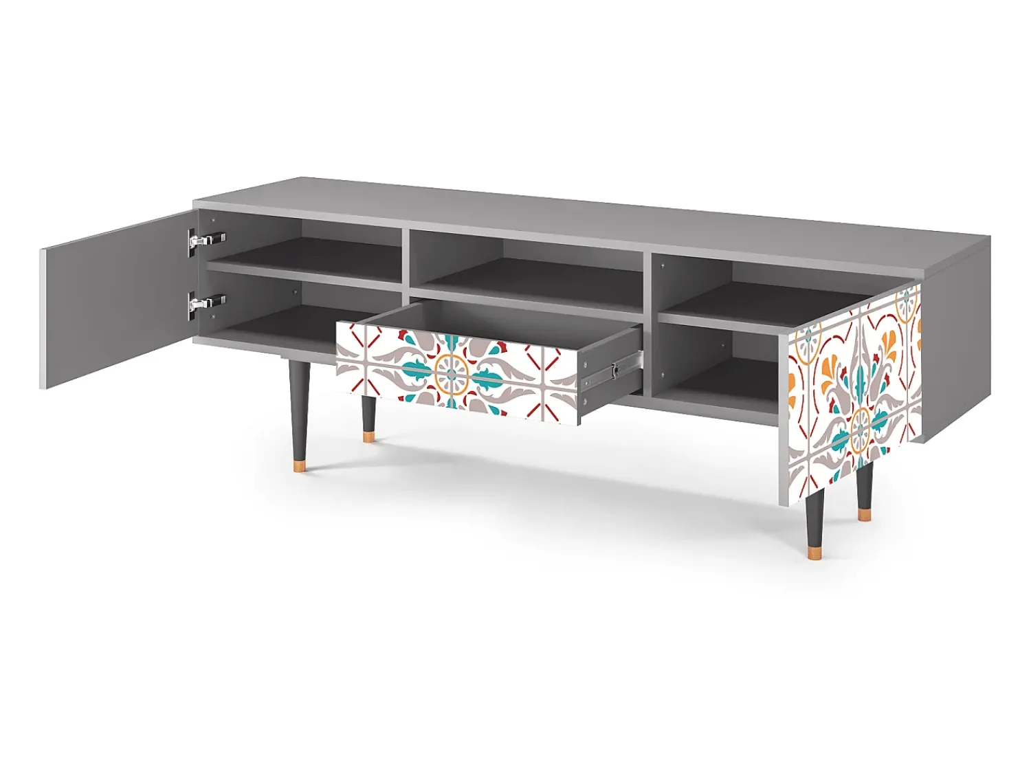 Móvel De Tv* Mueble de TV - 170х59х41 cm - T6 - Spring Ceramics, Cinza Cinzento