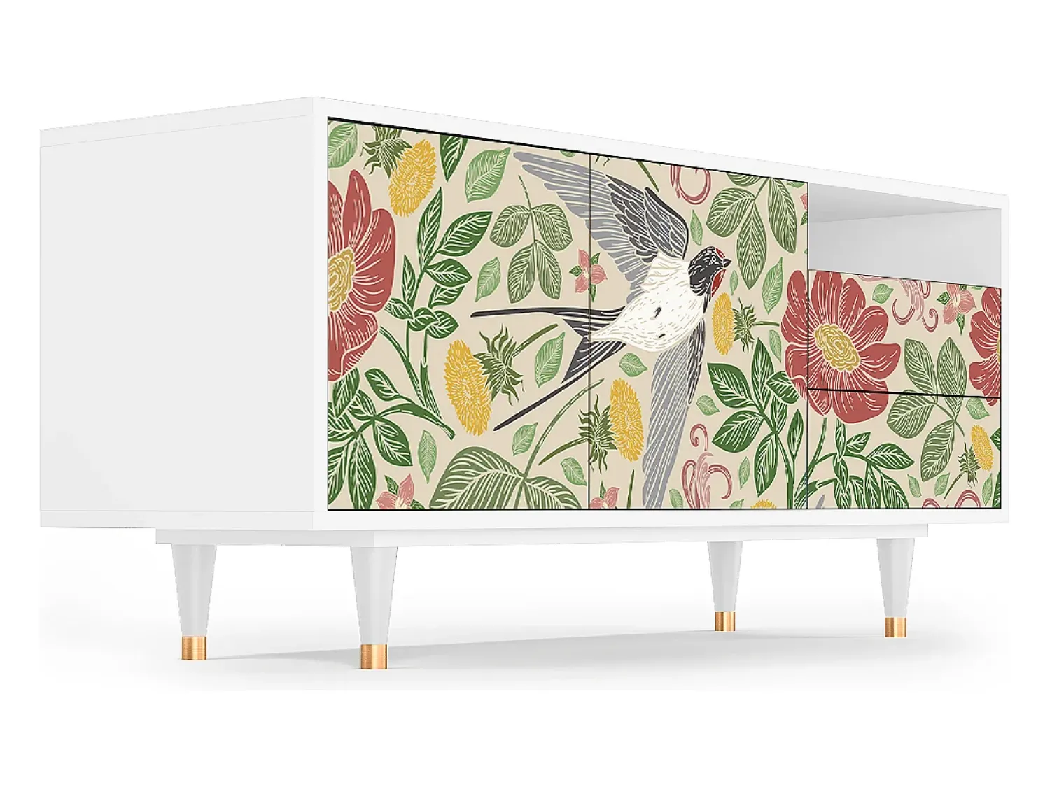 Móvel De Tv* Mueble de TV - 125х56х41 cm - T7 - Spring Swallow, Branco Bege