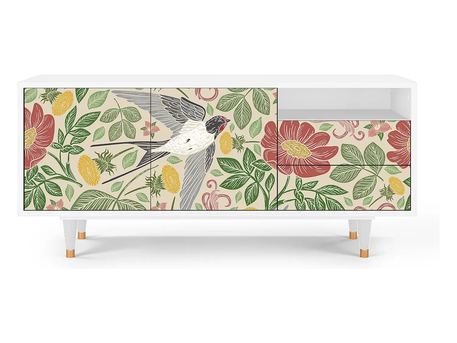 Móvel De Tv* Mueble de TV - 125х56х41 cm - T7 - Spring Swallow, Branco Bege