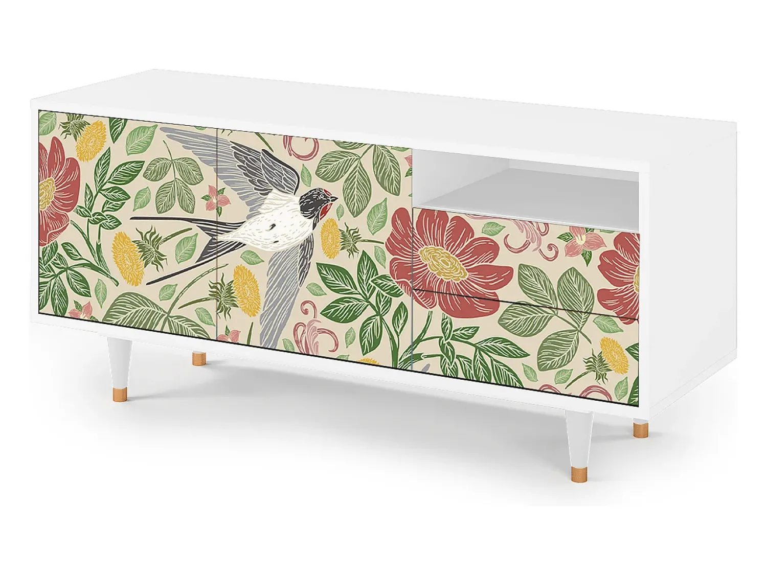 Móvel De Tv* Mueble de TV - 125х56х41 cm - T7 - Spring Swallow, Branco Bege