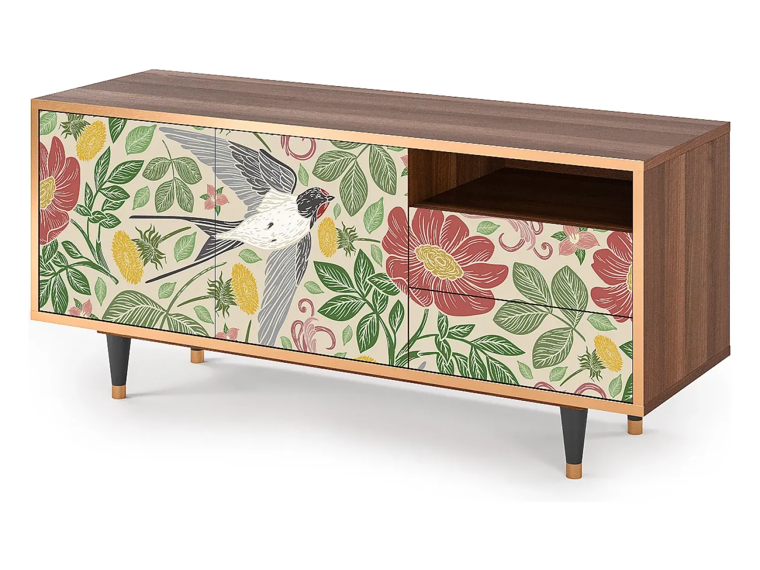Móvel De Tv* Mueble de TV - 125х56х41 cm - T7 - Spring Swallow, Nogueira Castanho