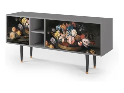 Móvel De Tv| Mueble de TV - 150х69х41 cm - T5 - Still Life with Flowers, Cinza Cinzento