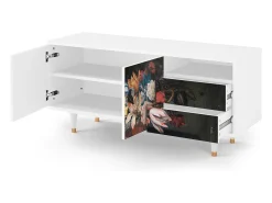 Móvel De Tv| Mueble de TV - 125х56х41 cm - T7 - Still Life with Flowers, Branco Bege