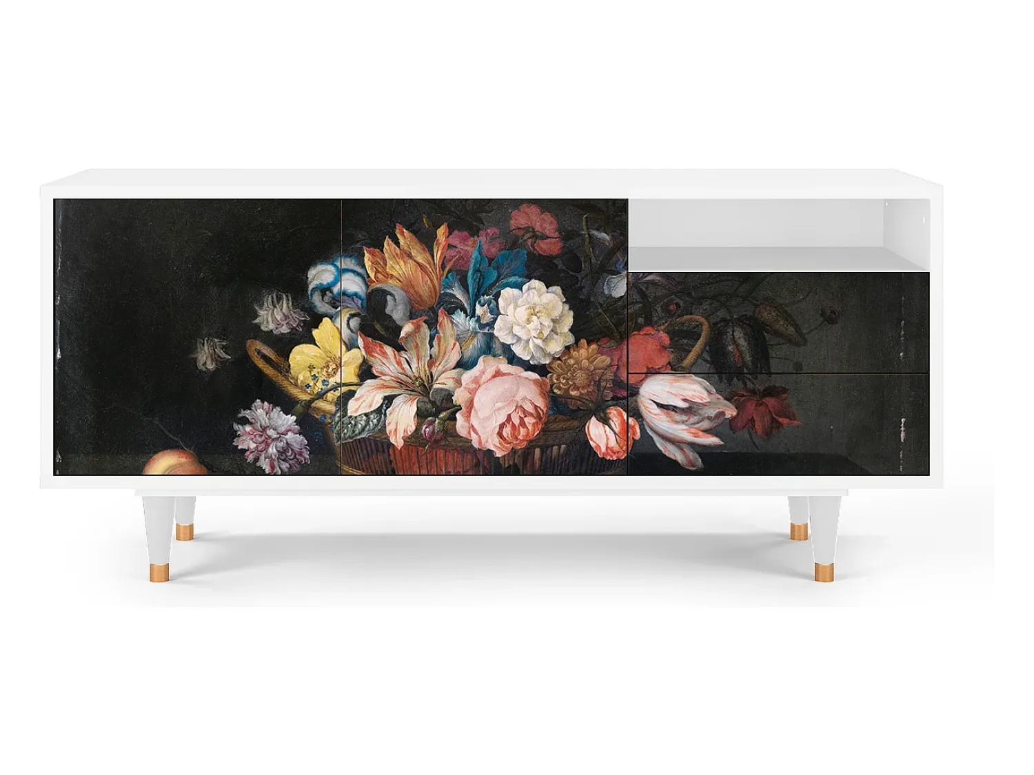 Móvel De Tv| Mueble de TV - 125х56х41 cm - T7 - Still Life with Flowers, Branco Bege