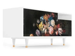 Móvel De Tv| Mueble de TV - 125х56х41 cm - T7 - Still Life with Flowers, Branco Bege