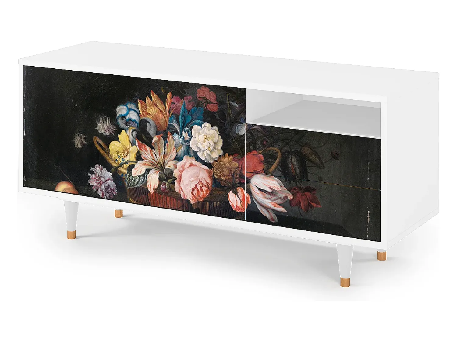 Móvel De Tv| Mueble de TV - 125х56х41 cm - T7 - Still Life with Flowers, Branco Bege