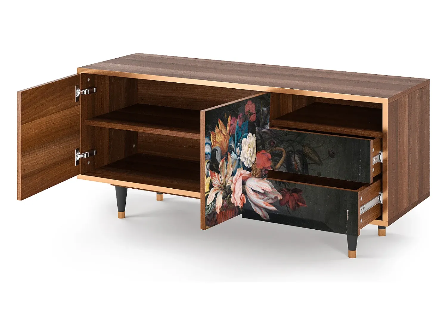 Mueble de TV - 125х56х41 cm - T7 - Still Life with Flowers, Nogueira^ Móvel De Tv