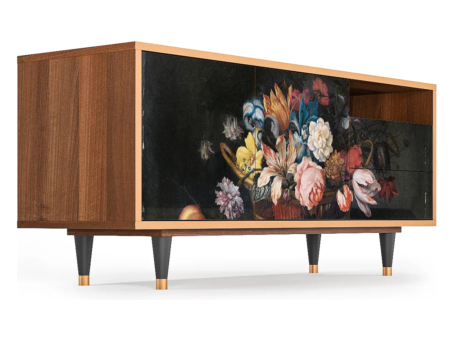 Mueble de TV - 125х56х41 cm - T7 - Still Life with Flowers, Nogueira^ Móvel De Tv