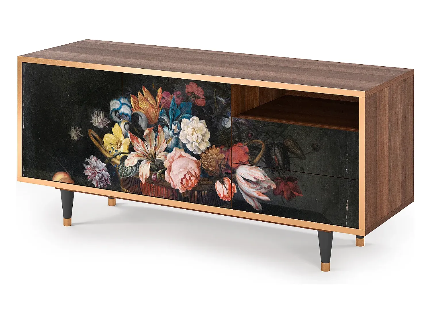 Mueble de TV - 125х56х41 cm - T7 - Still Life with Flowers, Nogueira^ Móvel De Tv