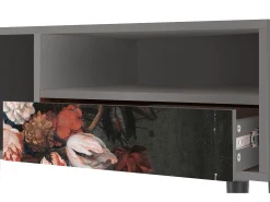 Móvel De Tv| Mueble de TV - 115х59х48 cm - T3 - Still Life with Flowers, Cinza Cinzento